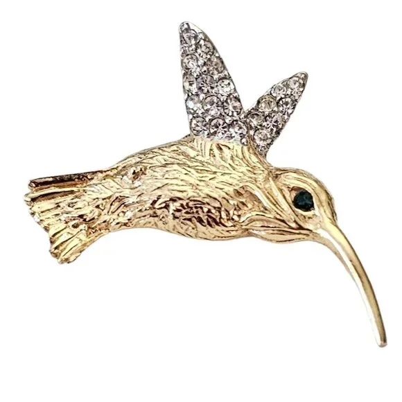 Castlecliff Clear Rhinestone Hummingbird Brooch Pin, Signed L331